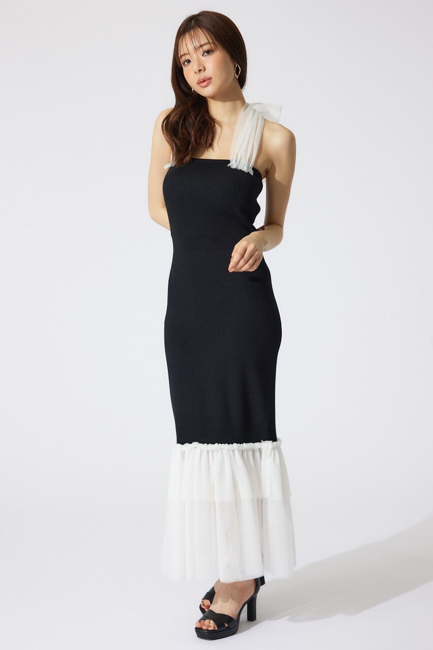 rienda「チュールレイヤードホルターニットワンピース」|ワンピース|BLK
