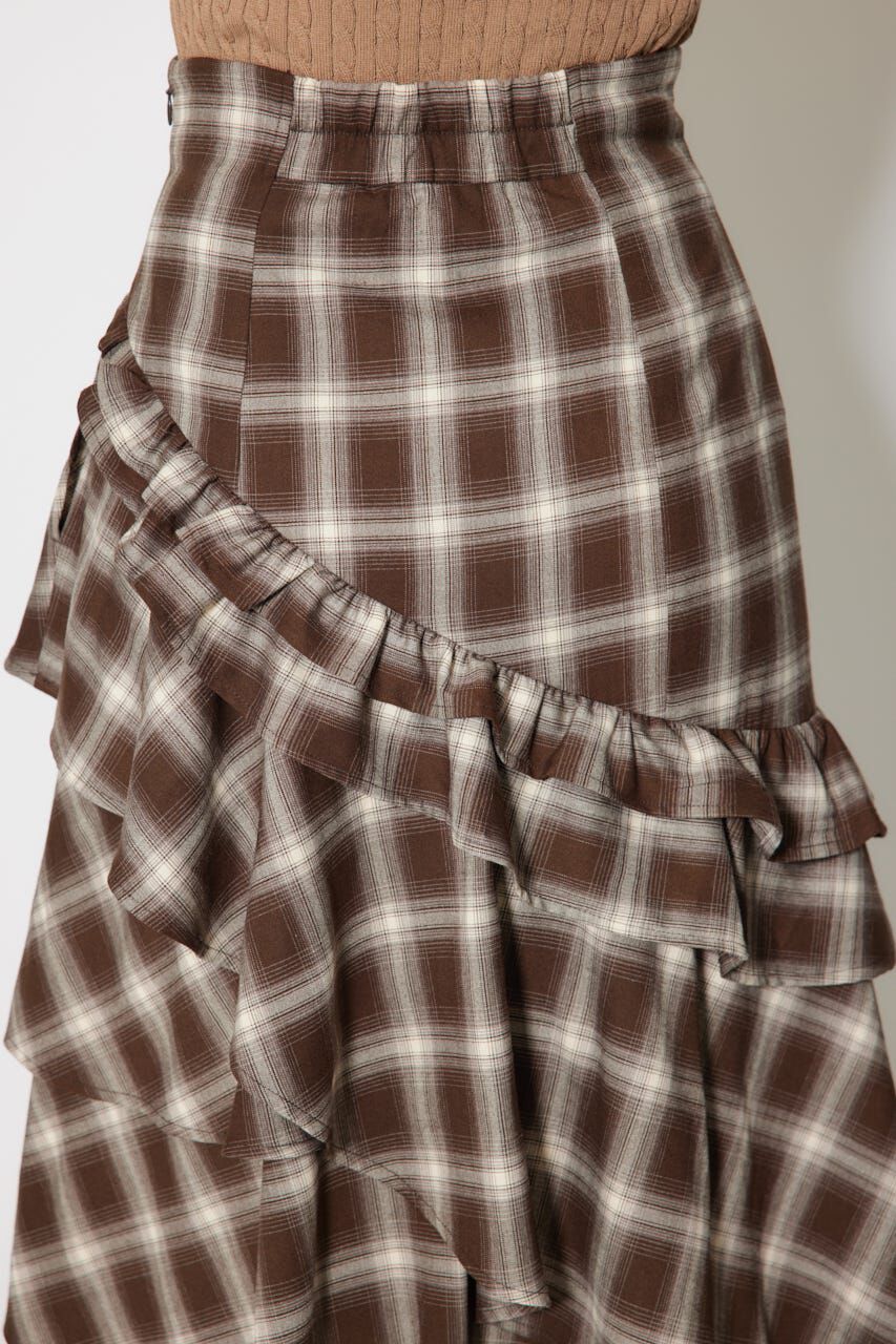 rienda「マルチチェックラッフルロングハイウエストスカート」|スカート|