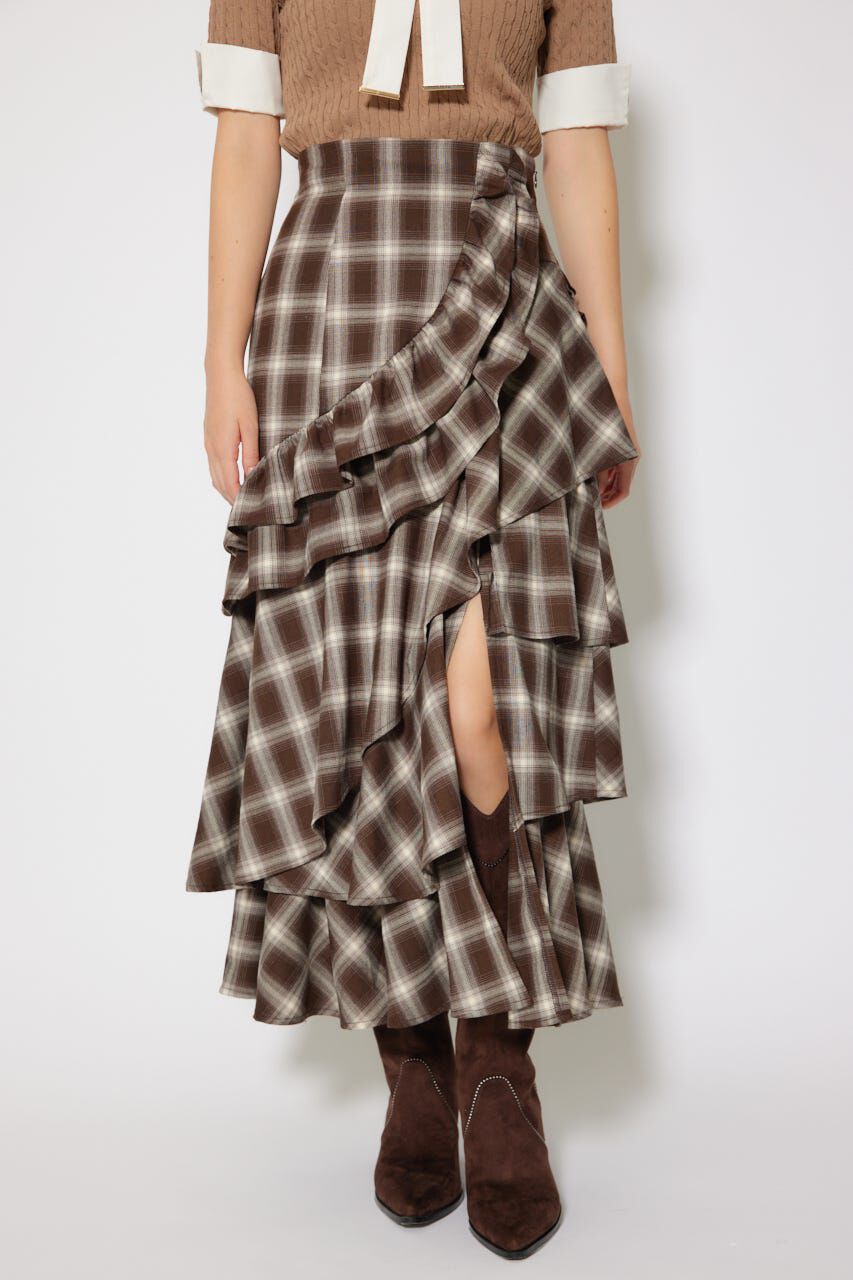 rienda「マルチチェックラッフルロングハイウエストスカート」|スカート|