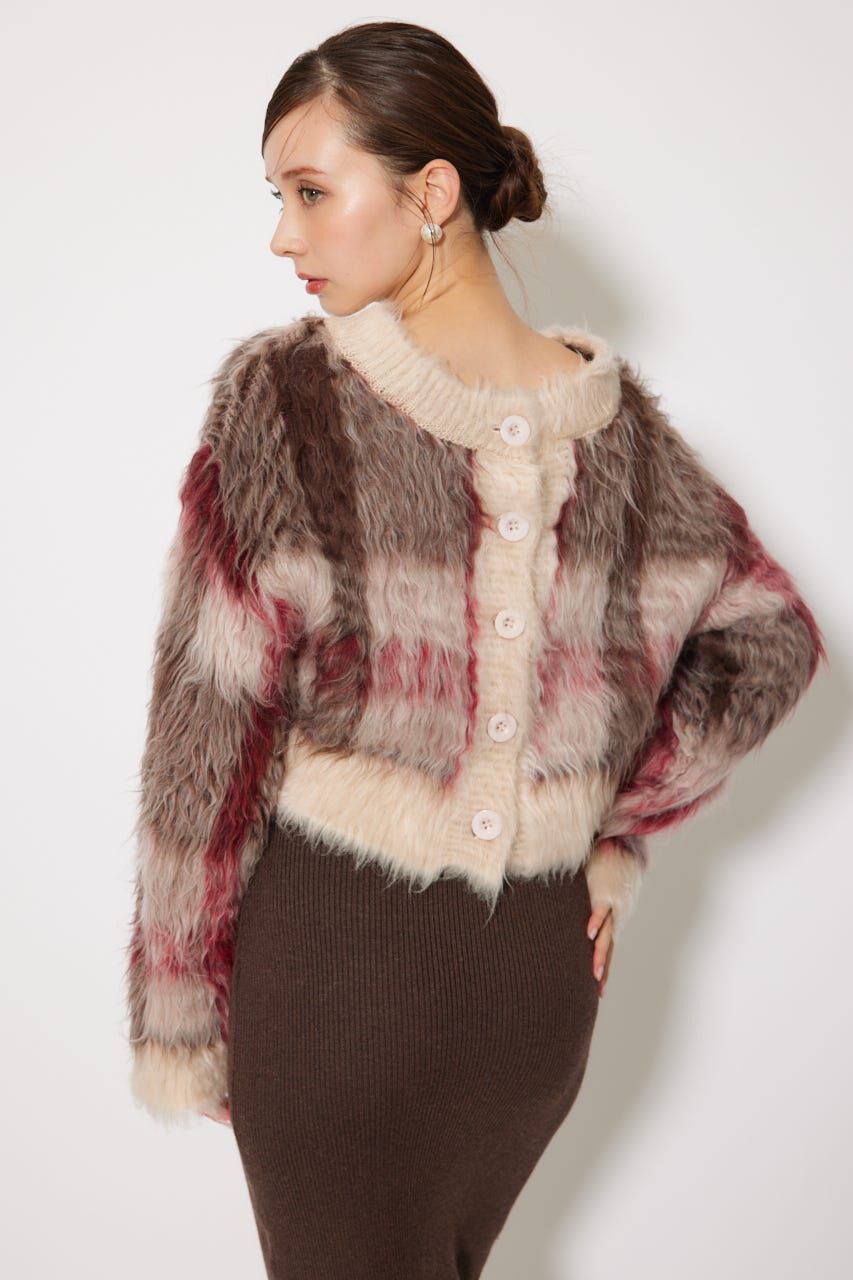 rienda「2WAYロングシャギーチェックショートニットカーディガン」|カーディガン|