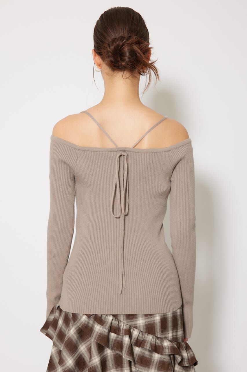 rienda「Rロゴバックリボンオフショルニットトップス」|ニット・セーター|