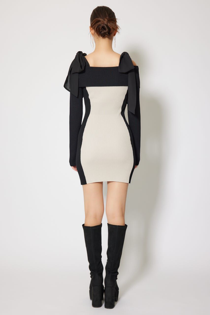 rienda「バイカラーオフショルリボンニットミニワンピース」|ワンピース|