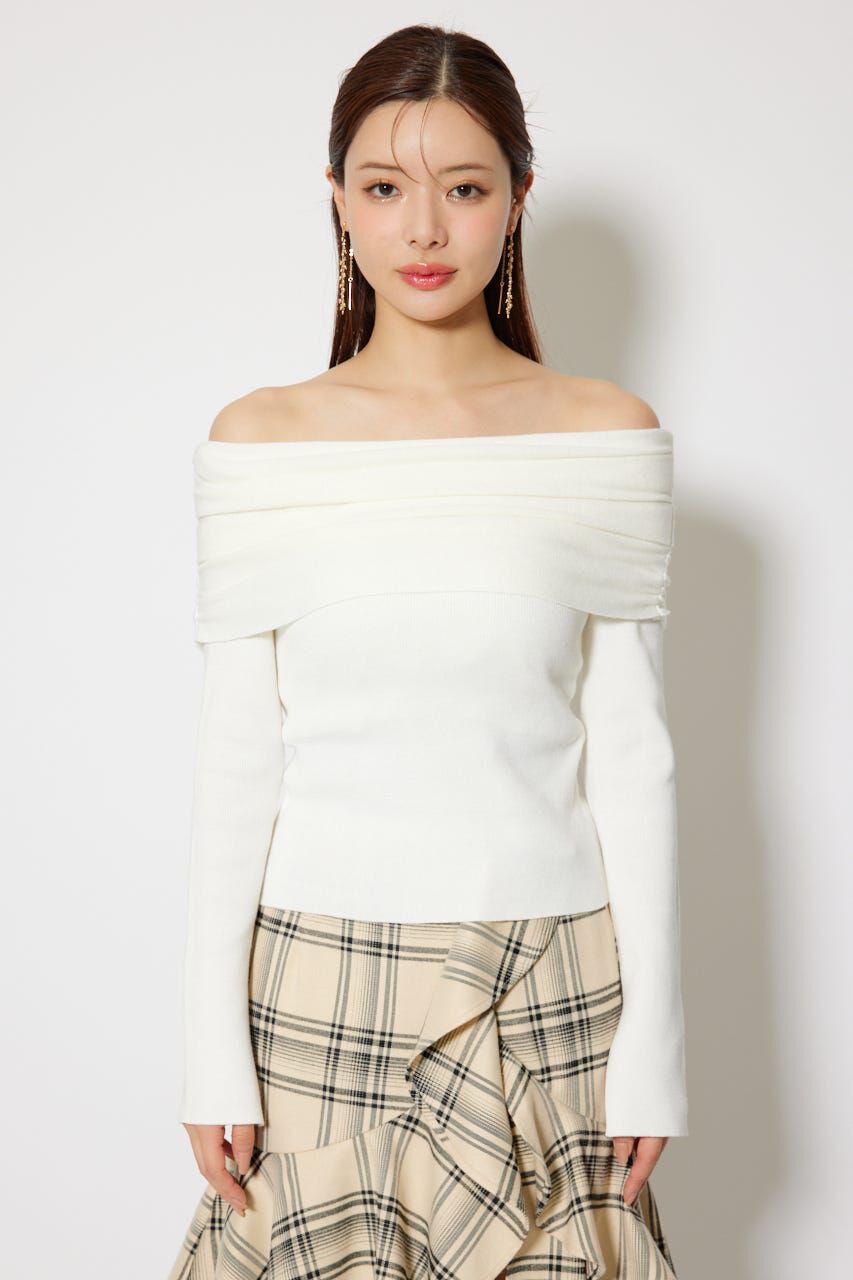 rienda「オフショルギャザーニットトップス」|ニット・セーター|