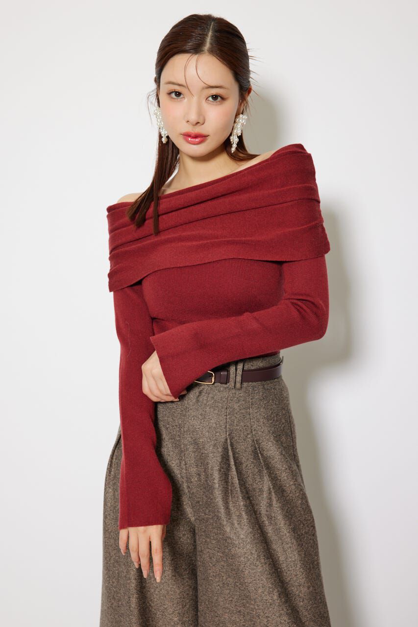 rienda「オフショルギャザーニットトップス」|ニット・セーター|