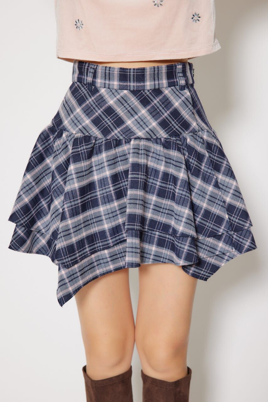 rienda「2WAYアシンメトリーチェックジャストウエストスカート」|スカート|