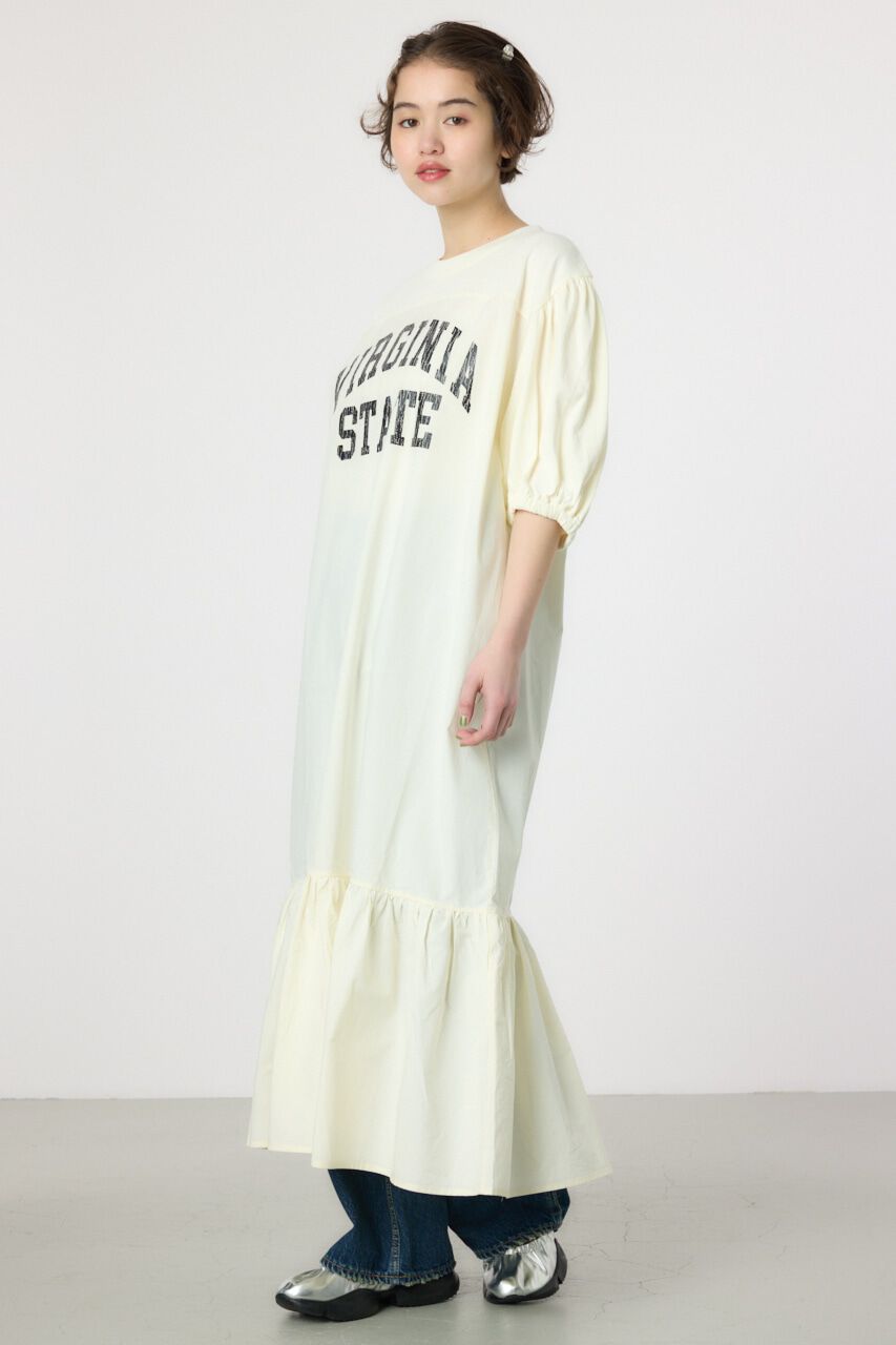 RODEO CROWNS「カレッジ 切替 パフスリーヴ ワンピース」|ワンピース|O/WHT1