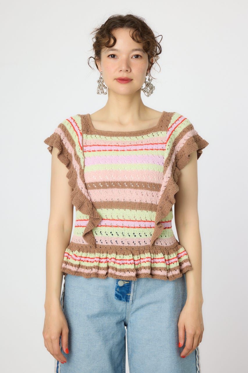 RODEO CROWNS「2WAYフリルクロシェニットトップス」|タンクトップ|