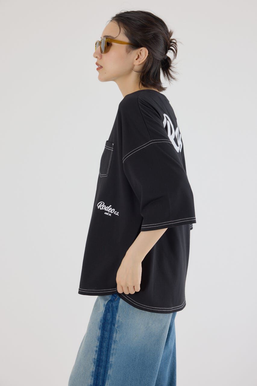 RODEO CROWNS「カラーステッチVネック5分袖Tシャツ」|Tシャツ・カットソー|