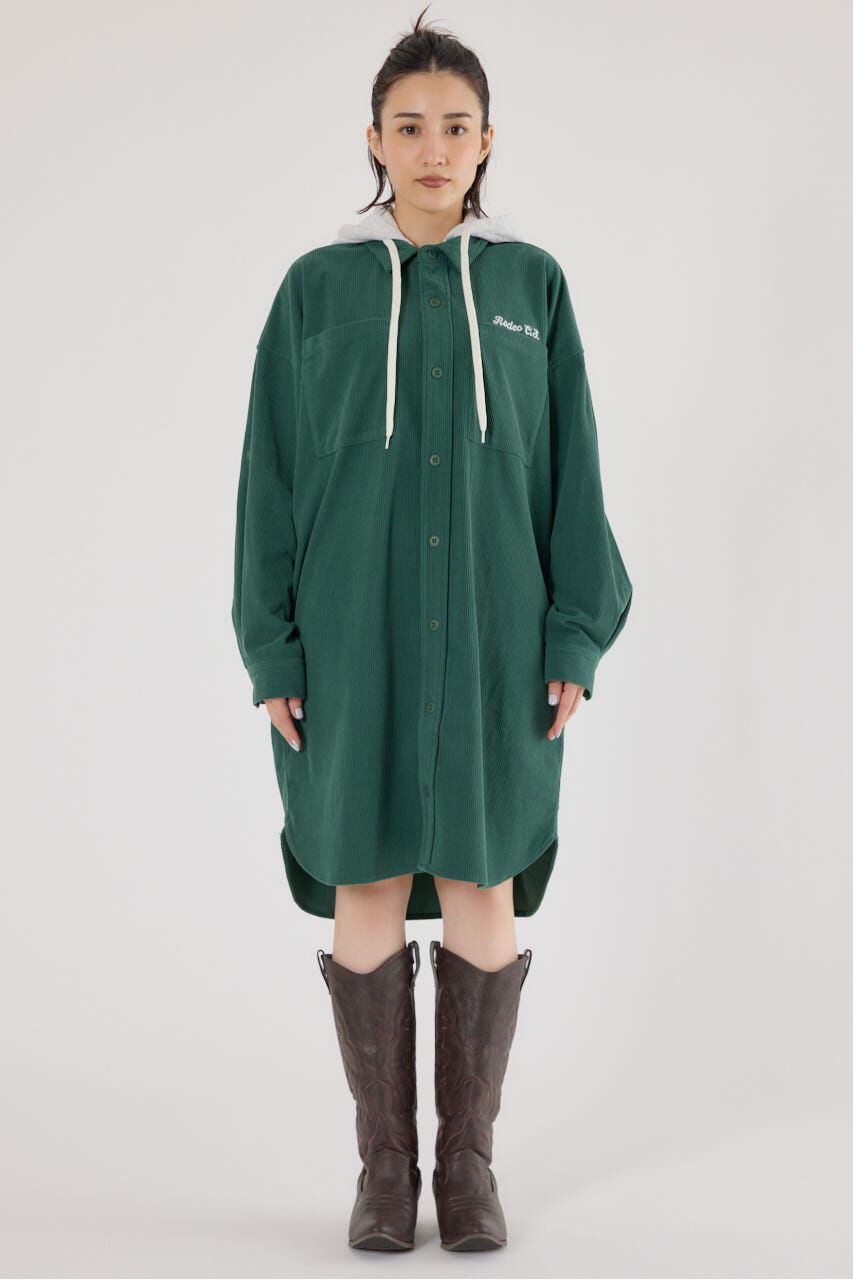RODEO CROWNS「フード付きコーデュロイシャツワンピース」|ワンピース|