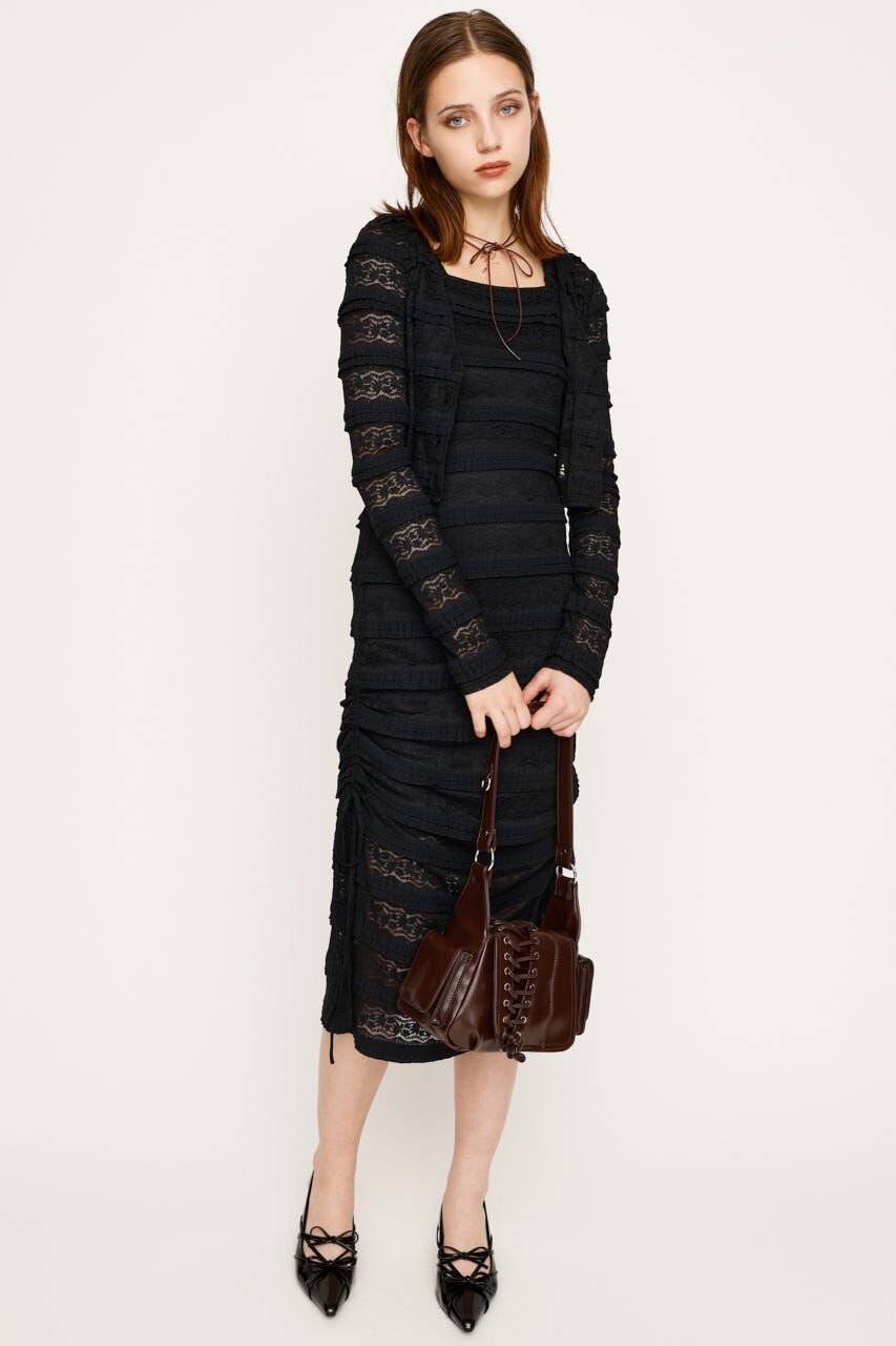 SLY「FRONT BUTTON LACE 2P ロングワンピース」|ワンピース|BLK