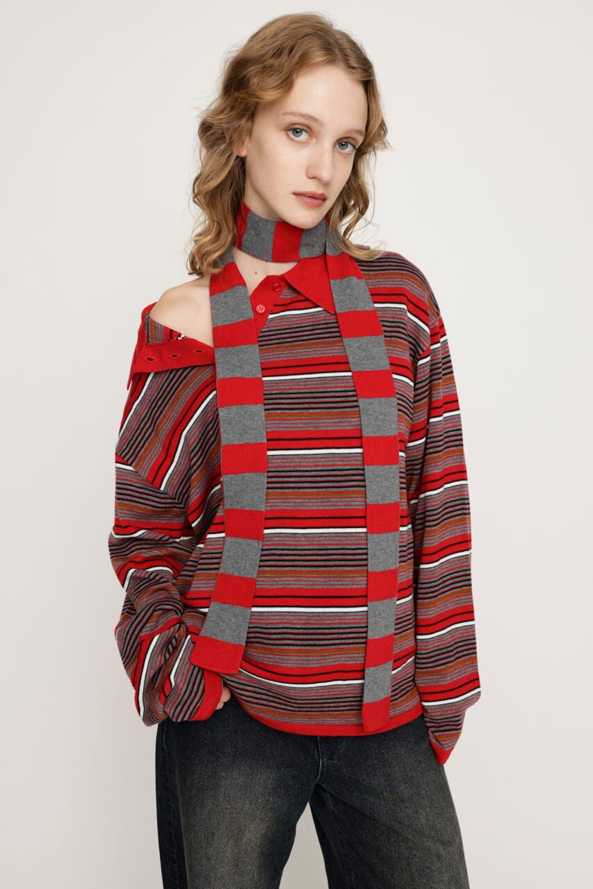 SLY「HG KNIT ASYMMETRY トップス」|ニット・セーター|M/RED7