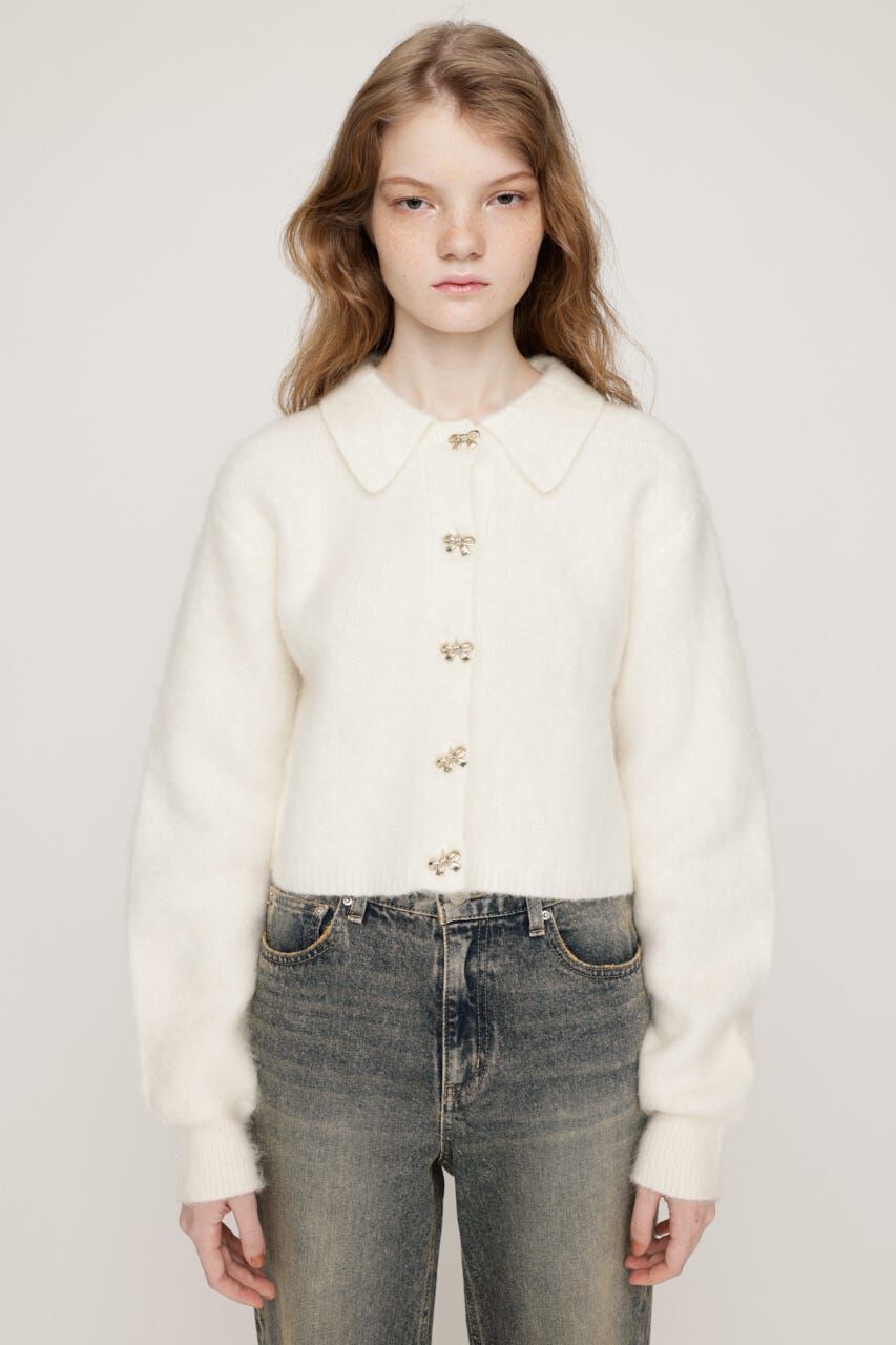 SLY「RIBBON BUTTON SHAGGY カーディガン」|カーディガン|