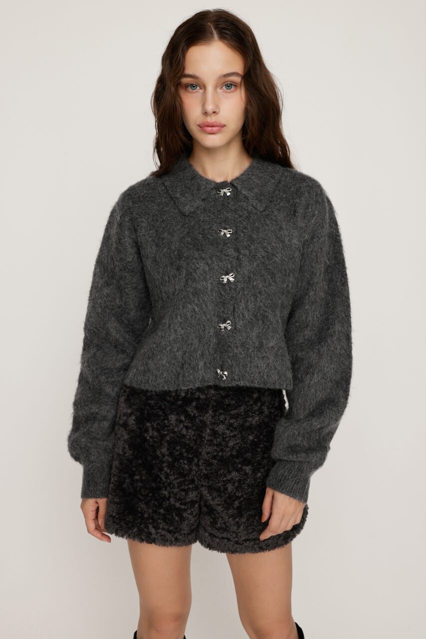 SLY「RIBBON BUTTON SHAGGY カーディガン」|カーディガン|