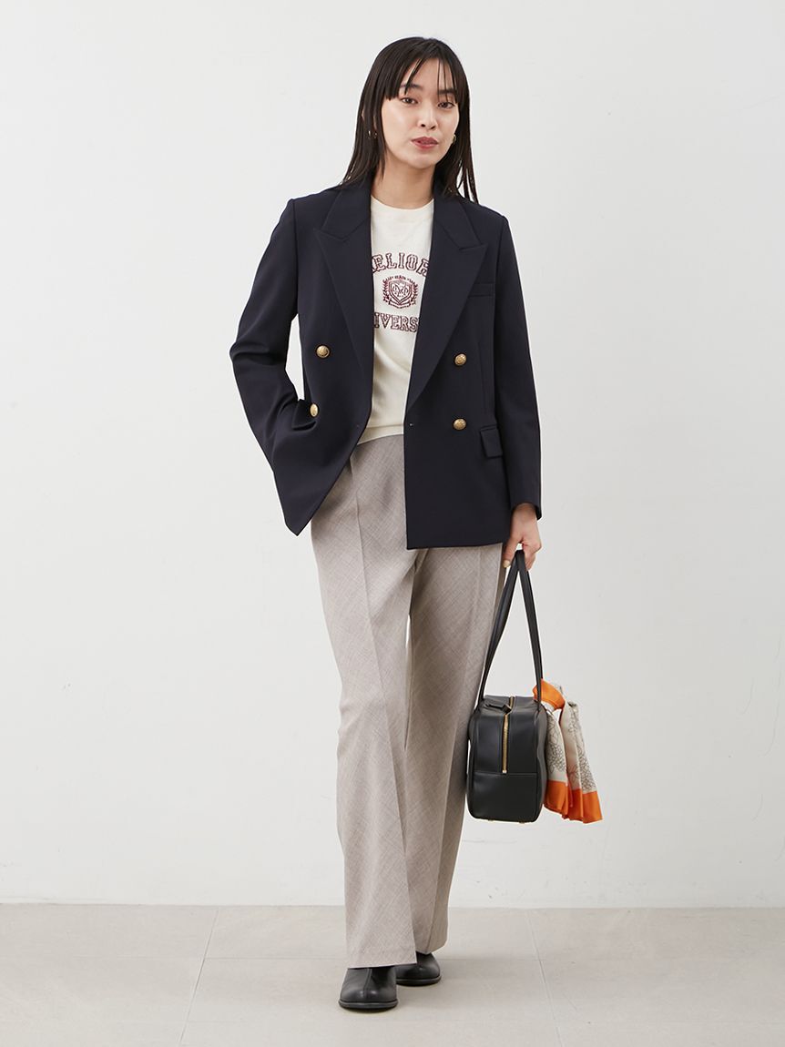 Mila Owen「リネンライクセンタープレスワイドイージーパンツ」|チノ|