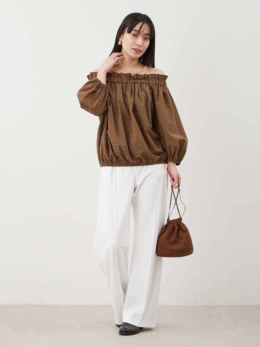 Mila Owen「リネンライクセンタープレスワイドイージーパンツ」|チノ|