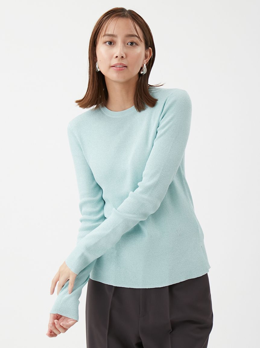 Mila Owen「シアーラメクルーネックリブニット」|ニット・セーター|