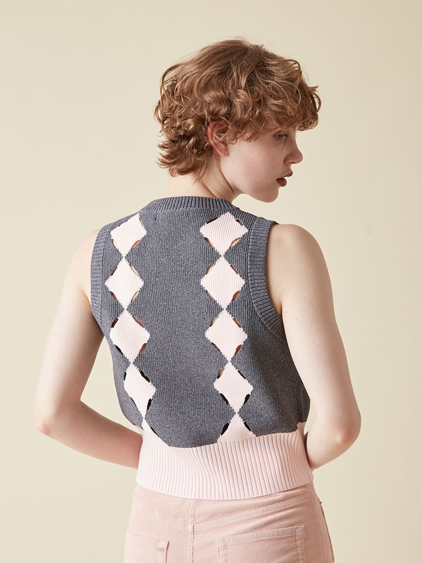 FURFUR「スリットアーガイルベスト」|ダウンベスト・ベスト|