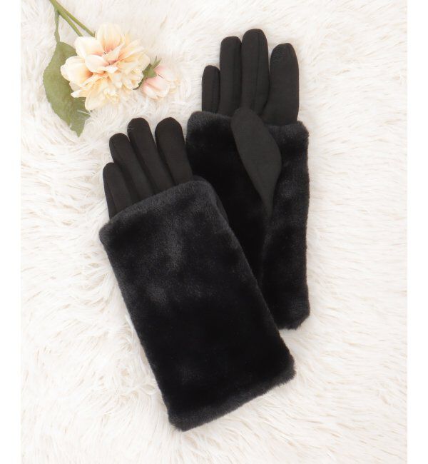 ikka「3WAYエコファー&フェイクスエードグローブ」|手袋|ブラック