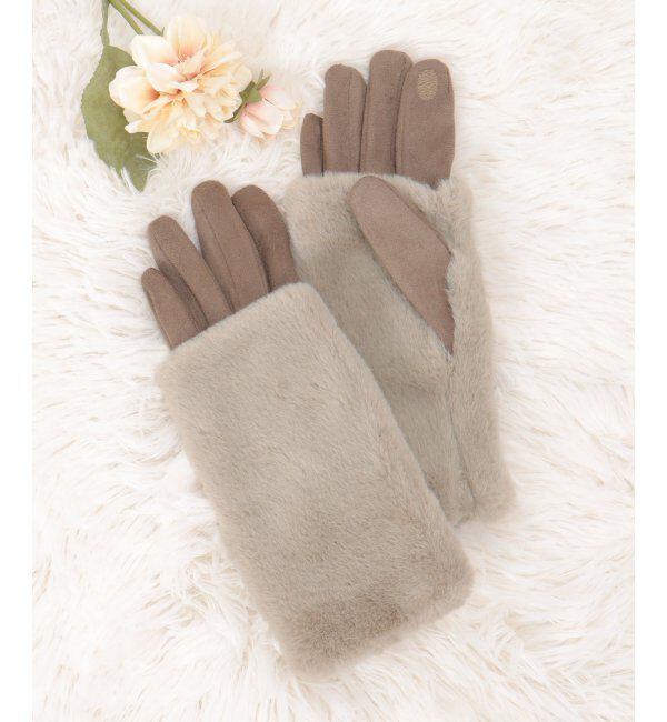 ikka「3WAYエコファー&フェイクスエードグローブ」|手袋|