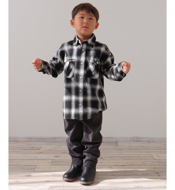 ikka kids「デニム＆チェックオーバーシャツ（120~160cm）」|シャツ・ブラウス|