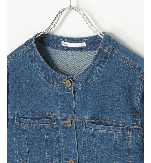 ikka「ストレッチデニムノーカラーシャウター【親子コーデ】」|ブルゾン・スタジャン|