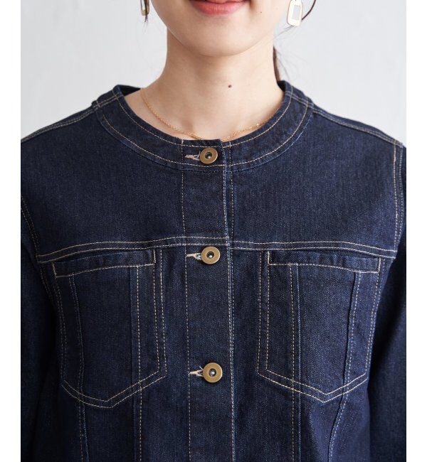 ikka「ストレッチデニムノーカラーシャウター【親子コーデ】」|ブルゾン・スタジャン|