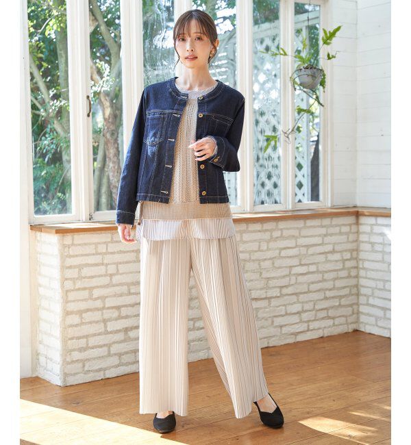 ikka「ストレッチデニムノーカラーシャウター【親子コーデ】」|ブルゾン・スタジャン|