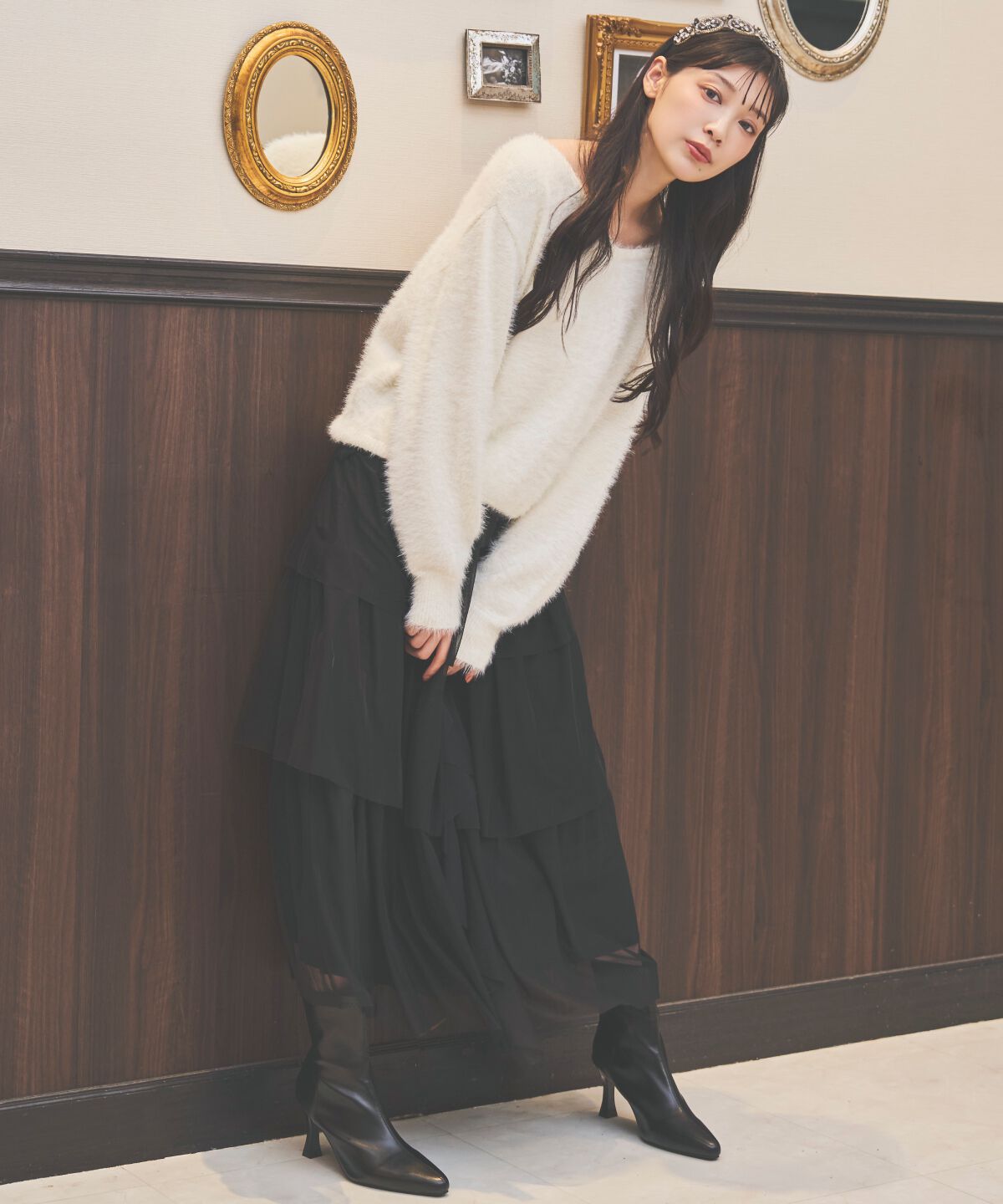 アンドクチュール「チュールティアードスカート」|フレア|