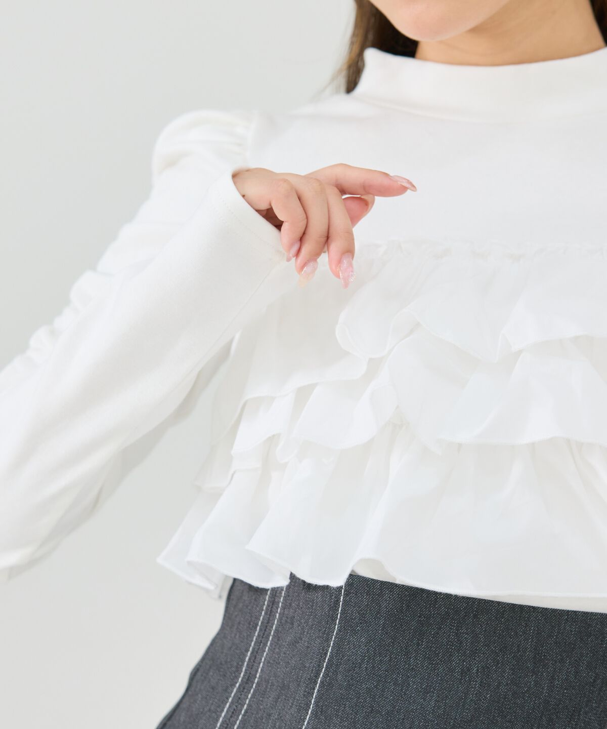 REDYAZEL「異素材フリルトップス」|Tシャツ・カットソー|