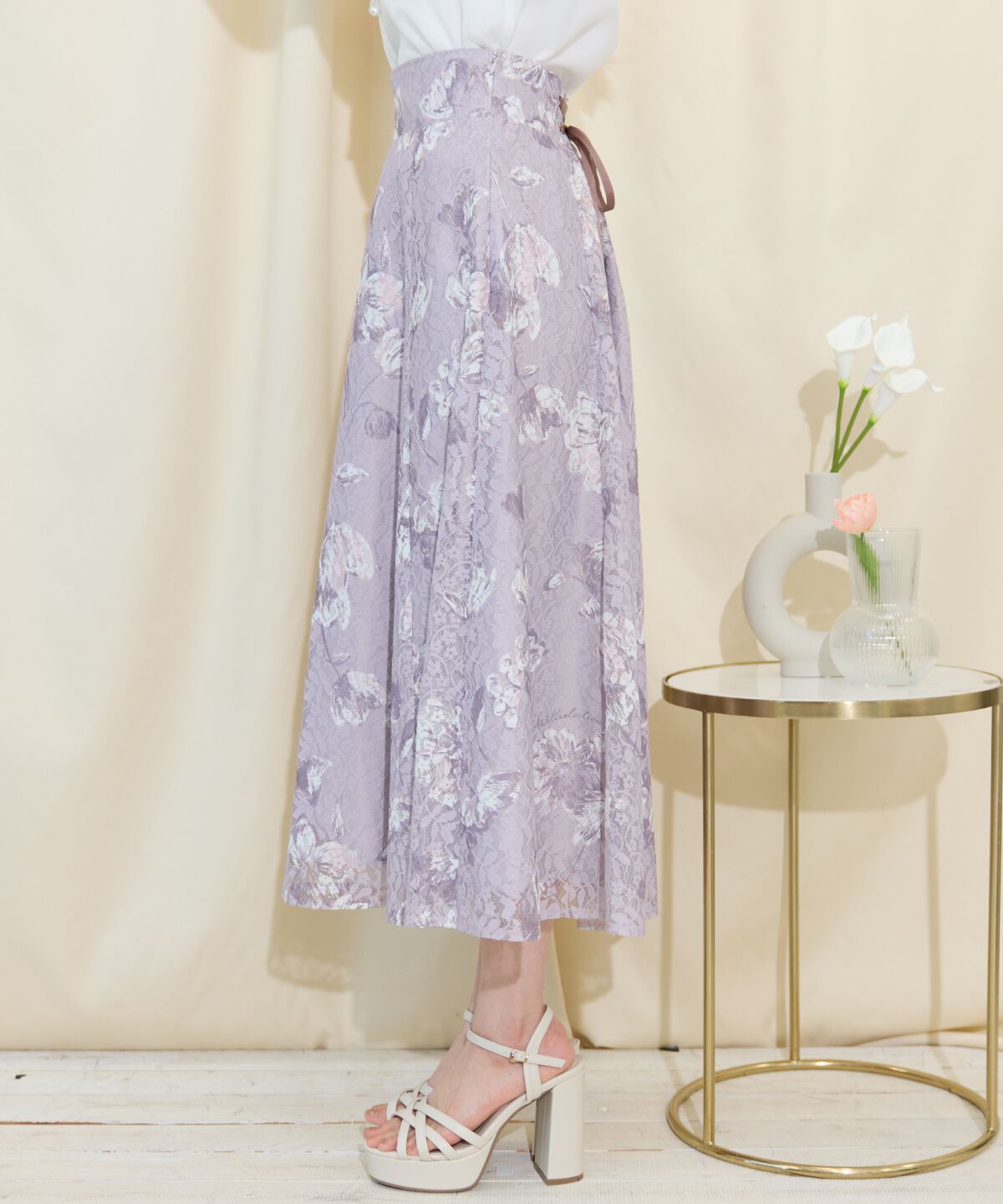 WILLSELECTION「ニュアンスフラワーレースプリントフレアスカート」|フレア|