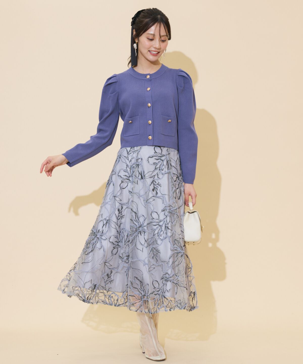 WILLSELECTION「ラメ刺繍チュールフレアスカート」|フレア|