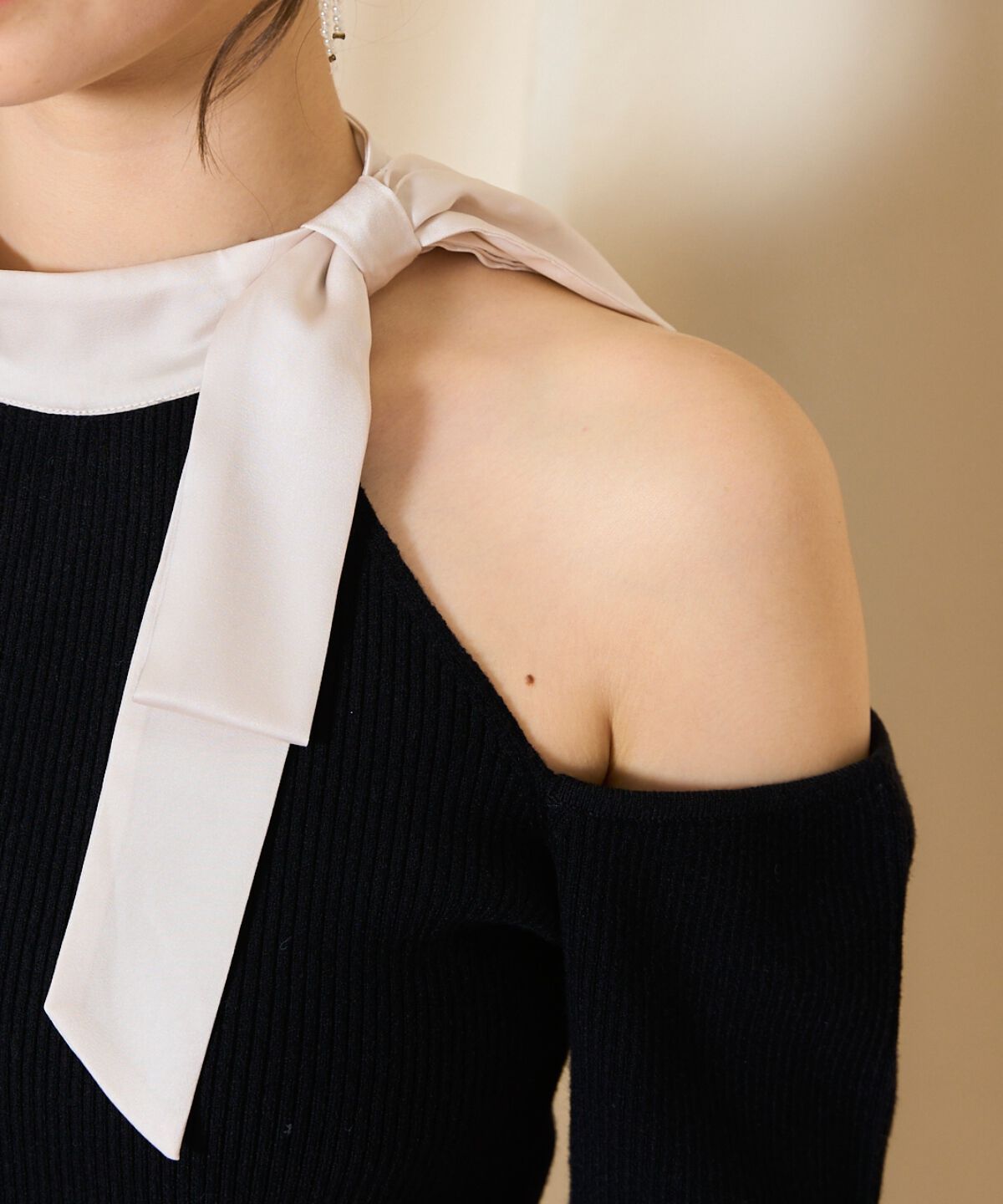 WILLSELECTION「ワンショルリボンタイリブニット」|ニット・セーター|