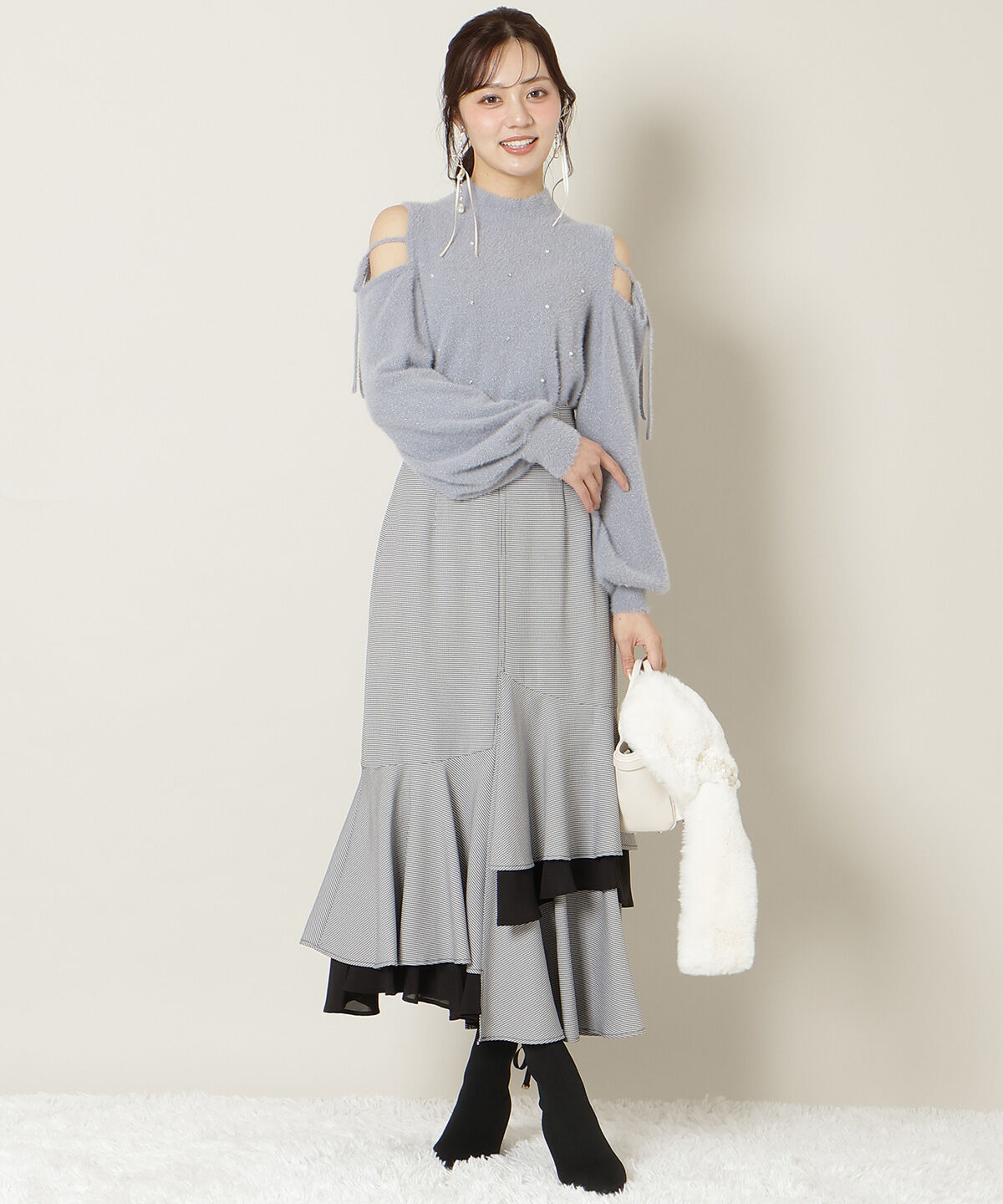 WILLSELECTION「パールビジューフェザーニットトップス」|ニット・セーター|