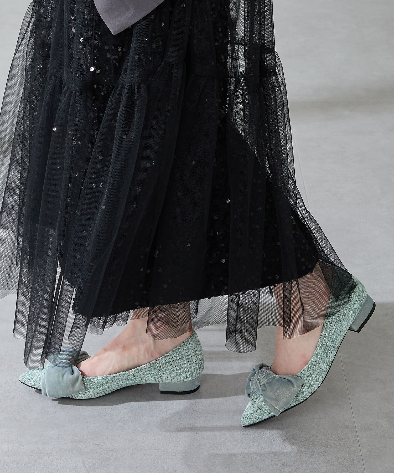 ORiental TRaffic「ベロアリボン&times;ツイード フラット パンプス /51302」|パンプス|