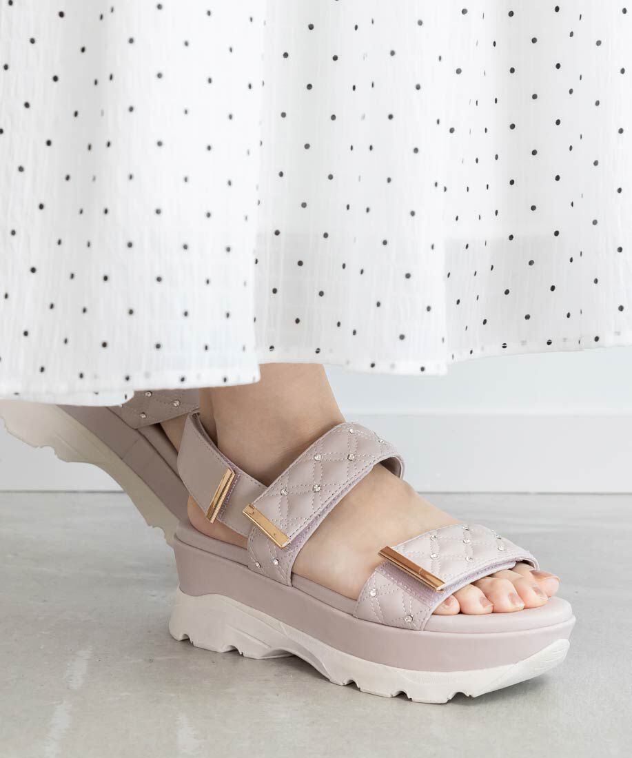  「ビジュー&times;キルティング スポーツサンダル」|サンダル|