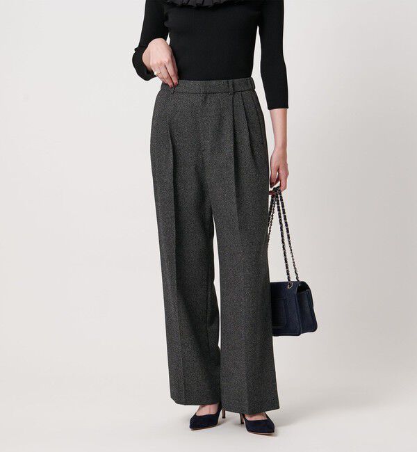 UNITED ARROWS「2タック メランジ ワイド パンツ ‐ウォッシャブル‐」|スラックス|BLACK