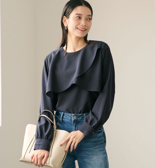 UNITED ARROWS green label relaxing「ケープ ロングスリーブ ブラウス」|シャツ・ブラウス|NAVY