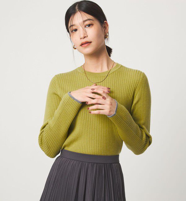 UNITED ARROWS green label relaxing「【WEB限定】＜at ease＞ソデサキ バイカラー プルオーバー ニット ウォッシャブル」|ニット・セーター|YELLOW