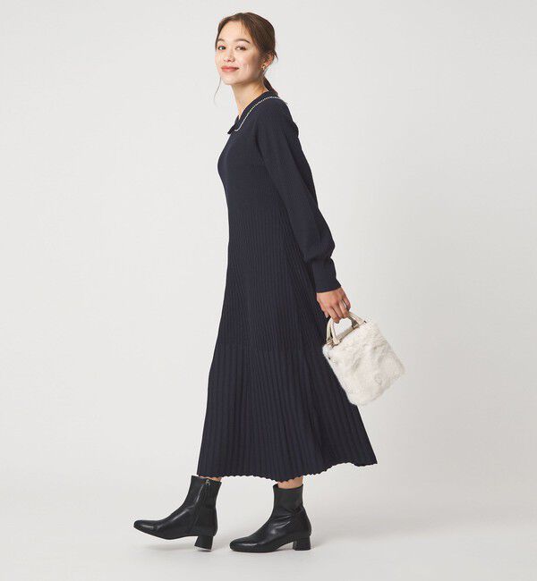 UNITED ARROWS green label relaxing「フィット＆フレア 襟付き ニット ワンピース」|ワンピース|