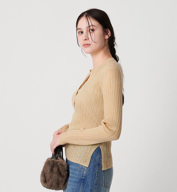 BEAUTY&YOUTH UNITED ARROWS「アルパカブレンド ランダムリブ ヘンリーネックプルオーバー」|ニット・セーター|CREAM