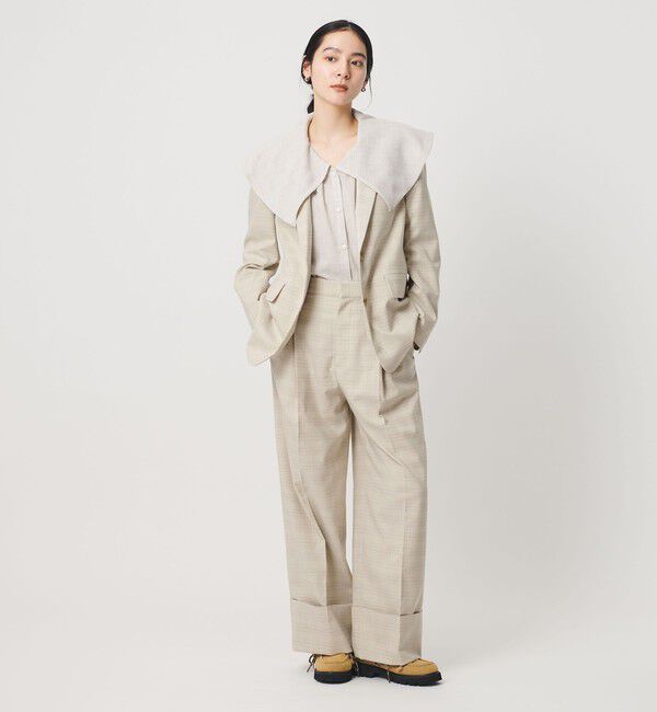 BEAUTY&YOUTH UNITED ARROWS「ポリエステルブレンド チェック ワイドヘムパンツ」|スラックス|BEIGE