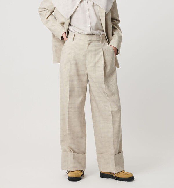 BEAUTY&YOUTH UNITED ARROWS「ポリエステルブレンド チェック ワイドヘムパンツ」|スラックス|