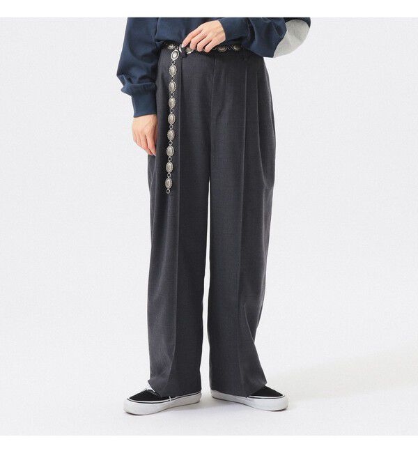 BEAMSBOY「ポリエステル ウール ツープリーツ ワイドパンツ」|チノ|CHARCOAL.G