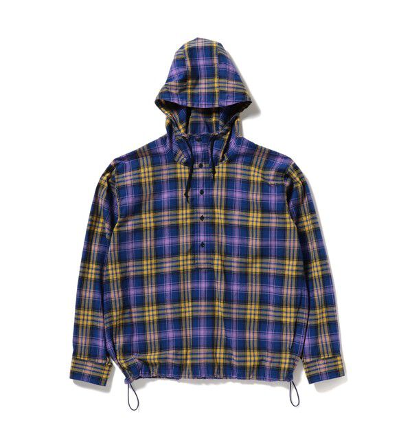 BEAMS「ワイドフィット リフレクター チェック フードシャツ」|シャツ・ブラウス|