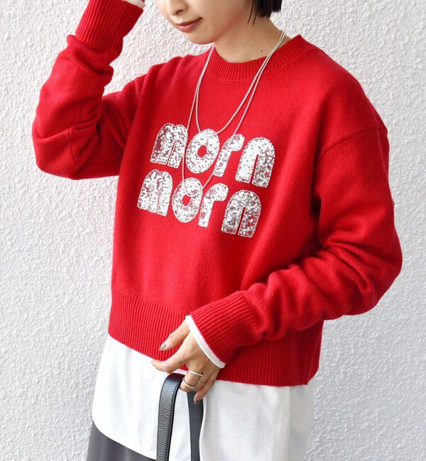 SHIPS for women「【WEB限定】〈手洗い可能〉スパンコール ロゴ ニット」|ニット・セーター|レッド