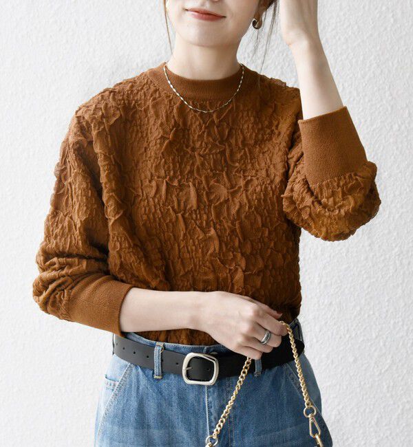 SHIPS any「SHIPS any:〈手洗い可能〉ジャカード バンピー クルーネック プルオーバー」|ニット・セーター|