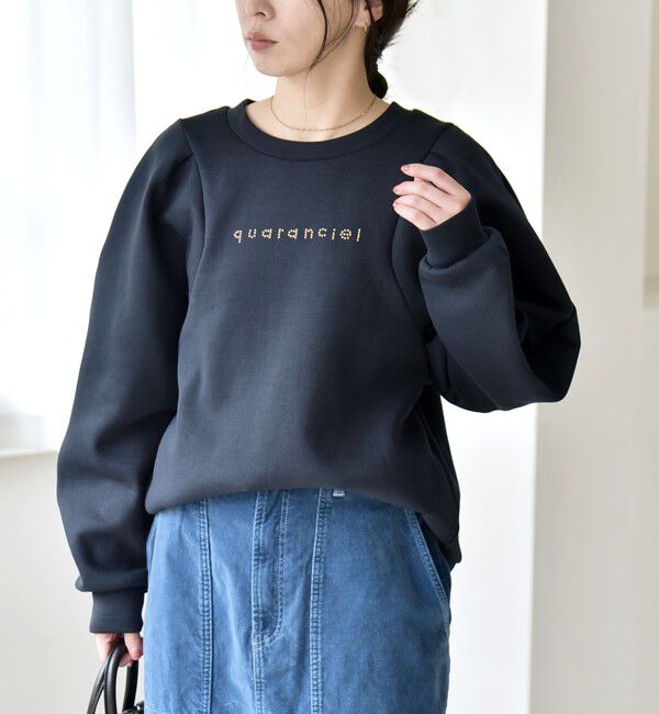 quaranciel「quaranciel:〈洗濯機可能〉スタッズ ロゴ ダンボール スウェット プルオーバー」|スウェット・ジャージ|