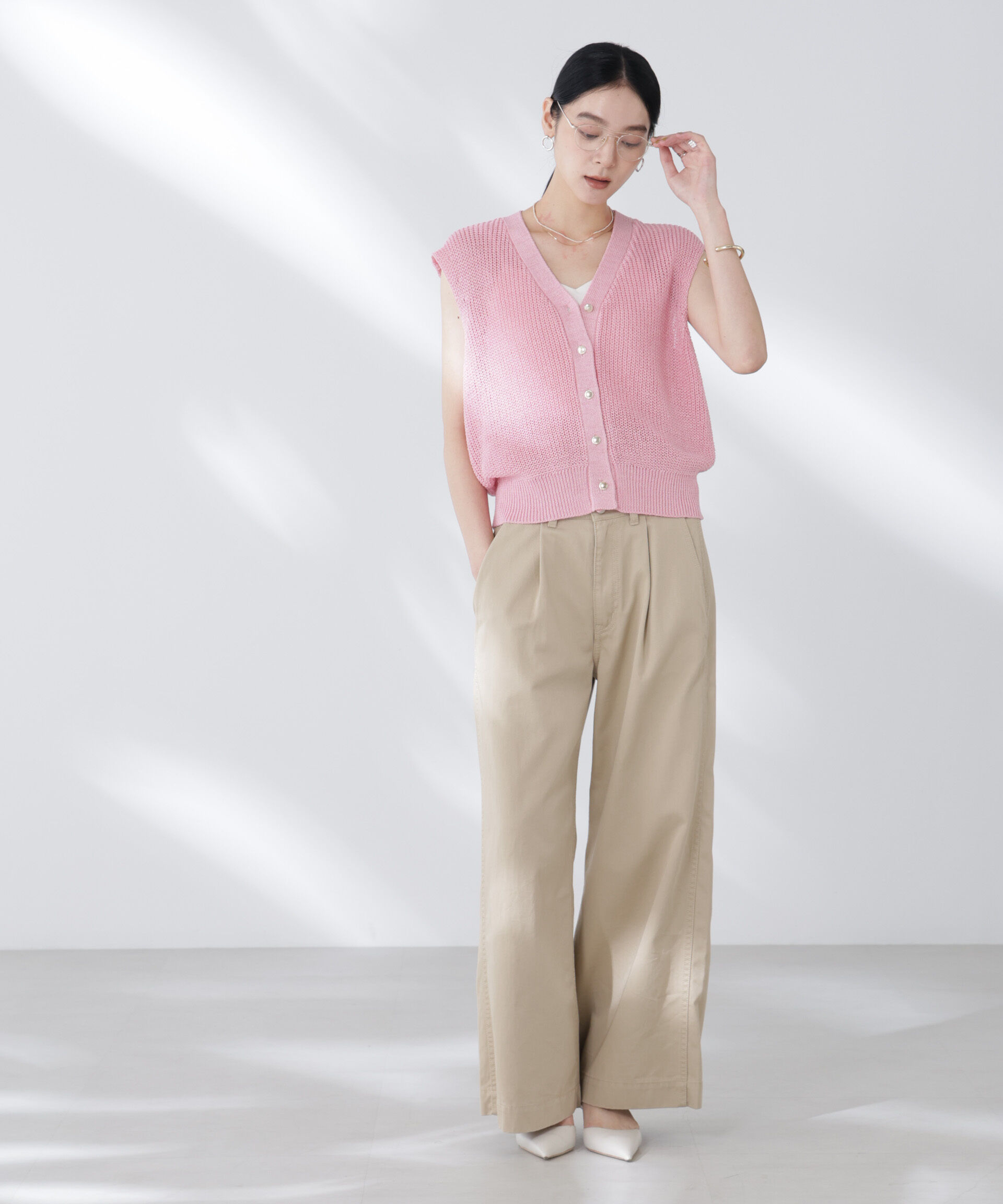 nano･universe「ペーパーヤーン畦ニットベスト」|ニット・セーター|