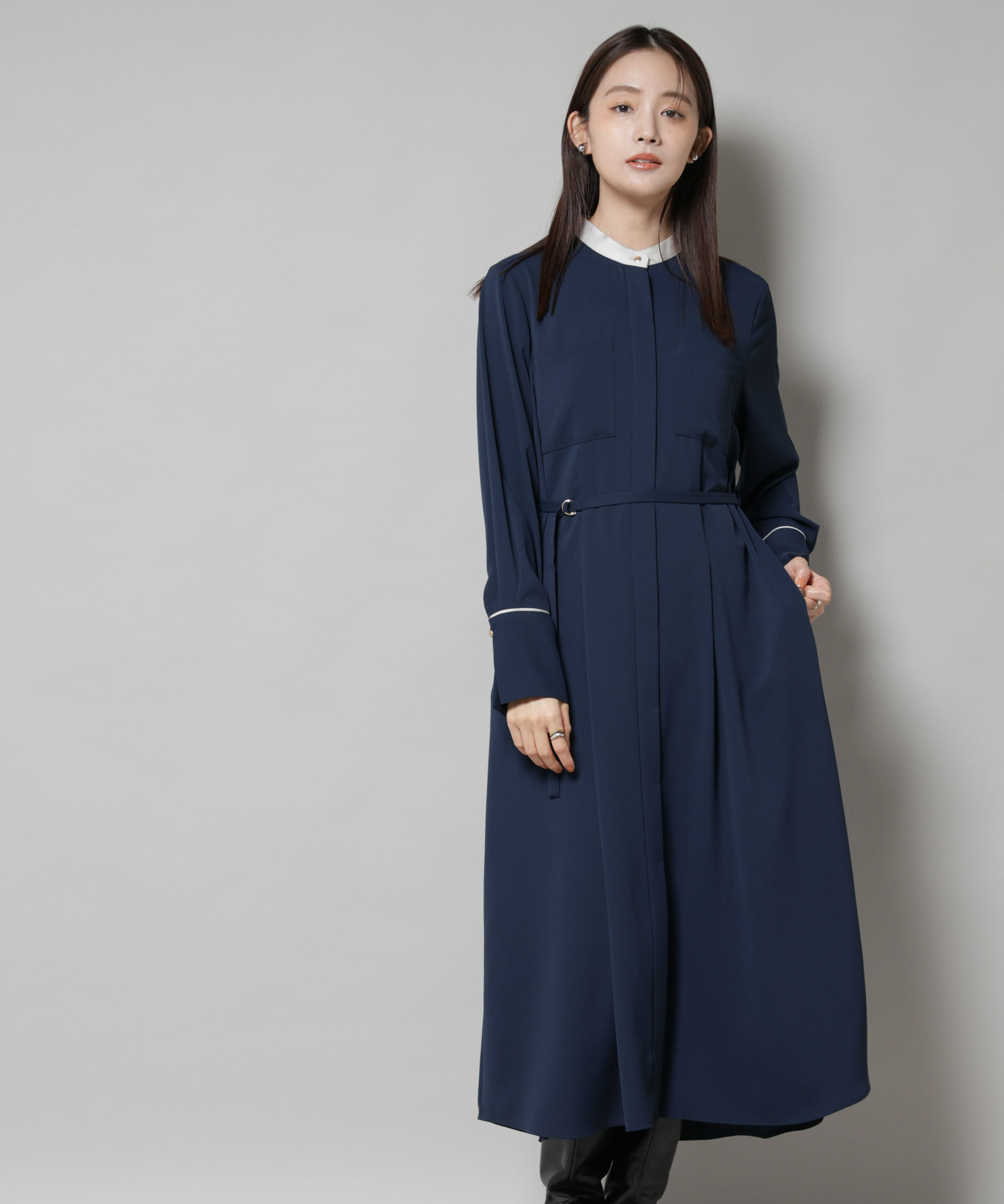 nano･universe「スタンドバイカラーベルト付きワンピース」|ワンピース|