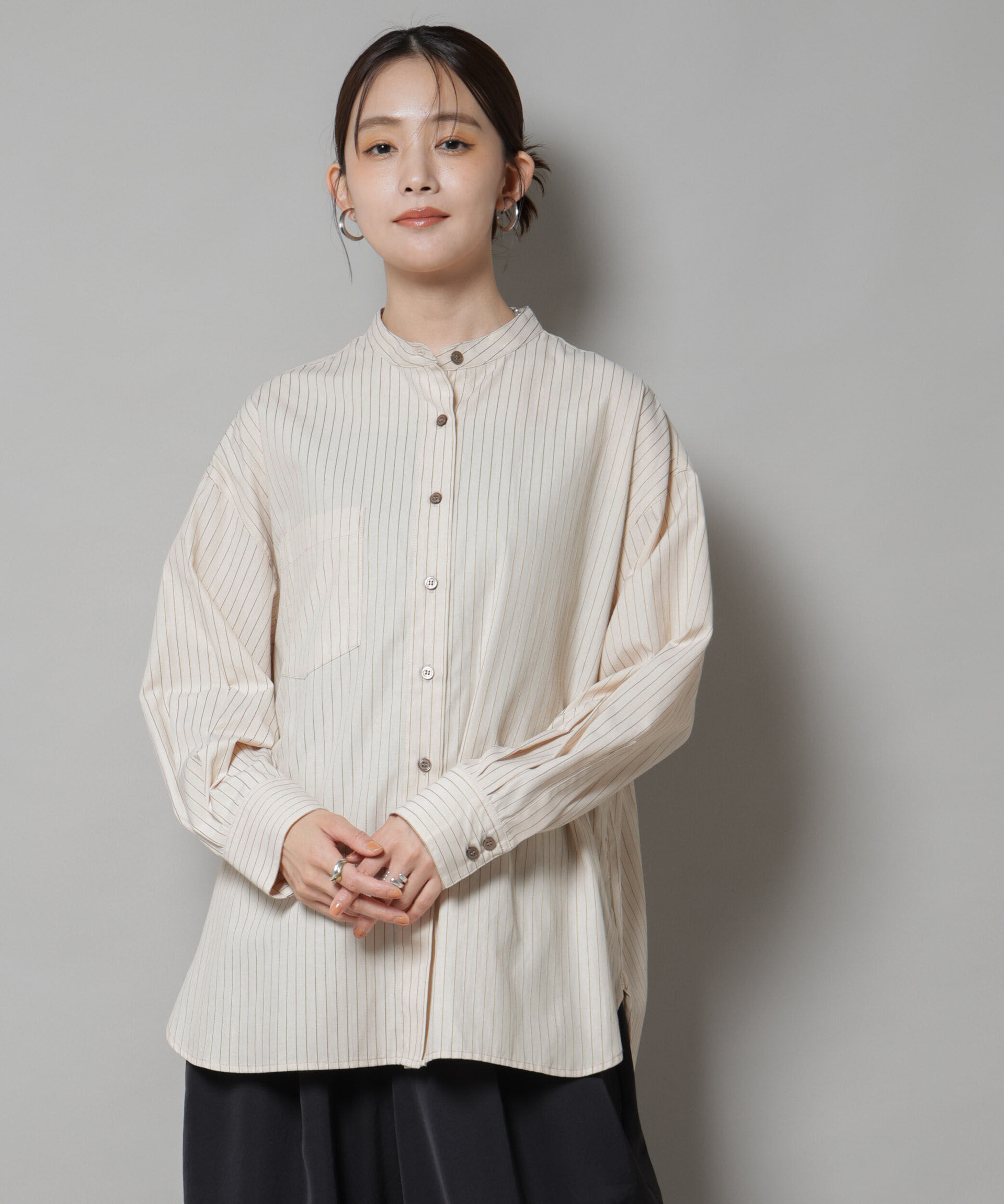 nano･universe「スタンドカラーストライプシャツ」|シャツ・ブラウス|